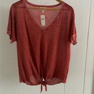 Cloth + Stone Medium Crimson Linen/Tencel Blend Tie Front Lightweight